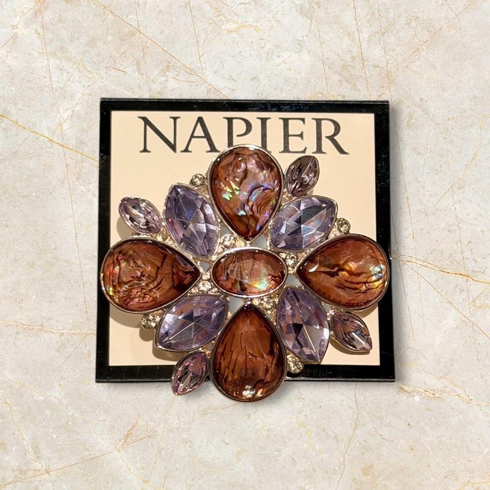 NWT Napier Silver Tone Cluster Stones Pin Brooch